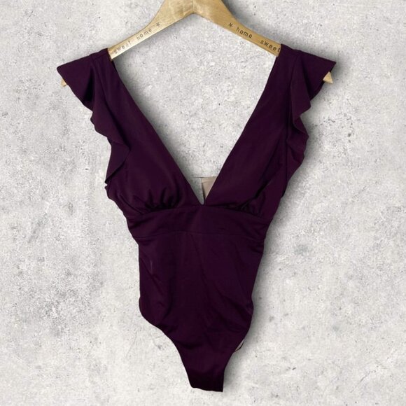 NEW Nordstrom Chelsea28 Flounce One Piece Swimsuit Plum Purple Size Small Wine S - Picture 4 of 12